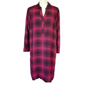J. Jill XL Petite‎ Plaid Shirt Dress Pink Black Long Sleeve Career Casual